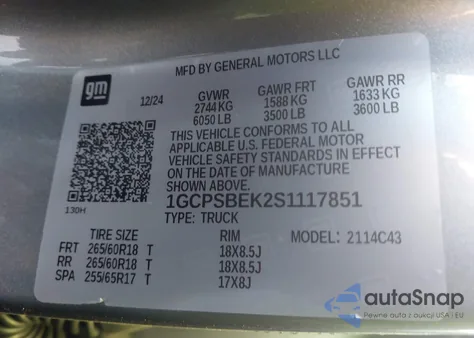 2025 Chevrolet Colorado 2Wd Wt from USA, damaged, VIN 1GCPSBEK2S1117851